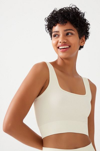 LOS OJOS Ecrufarbenes, geripptes Crop-Top mit quadratischem Ausschnitt und Bustier für Damen