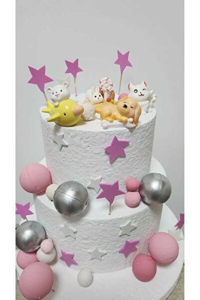 Himi Pasta Süsleri Sevimli Hayvanlar Maket Kürdanlı Cupcake Pasta Süsü 4 Parç...