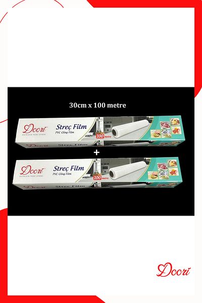 Doori 30cm x 100m Food Cling Film - Food Freshness Protection Roll, 2 Pieces