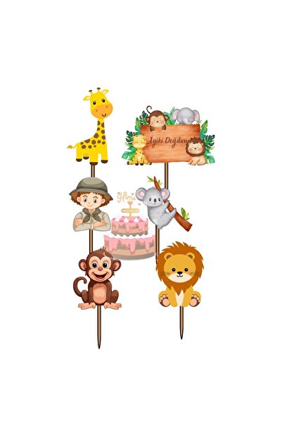 Himi Pasta Süsleri Safari Özel Set Kız Erkek Çocuk Pasta Kürdanı Pasta Süsler...