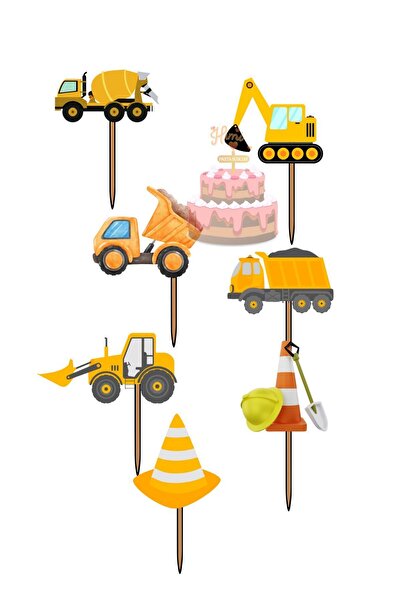 Himi Pasta Süsleri İş Makinaları Kız Erkek Çocuk Maket Pasta Kürdanı Pasta Sü...