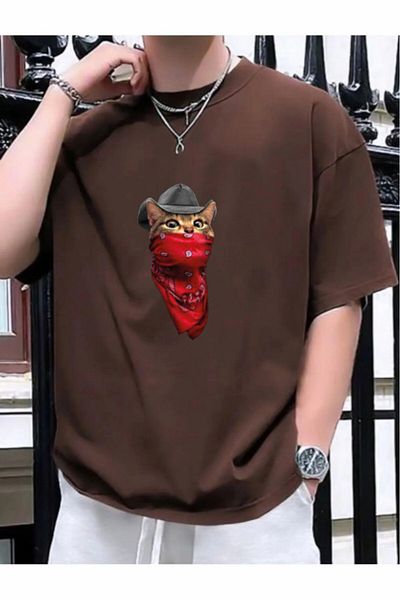 Evomind Μπλουζάκι με χαριτωμένο γάτα με στάμπα Unisex Oversize
