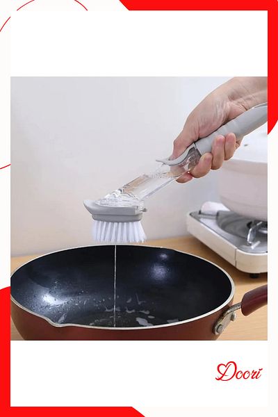 Doori Handle Dish Brush with Detergent Tank Brush with hard sponge Bath Brush 2 pieces spare Sponge+brush