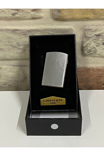 LİGHTER Usb Şarjlı Elektrikli Gümüş Gri Kişiye Özel Çakmak