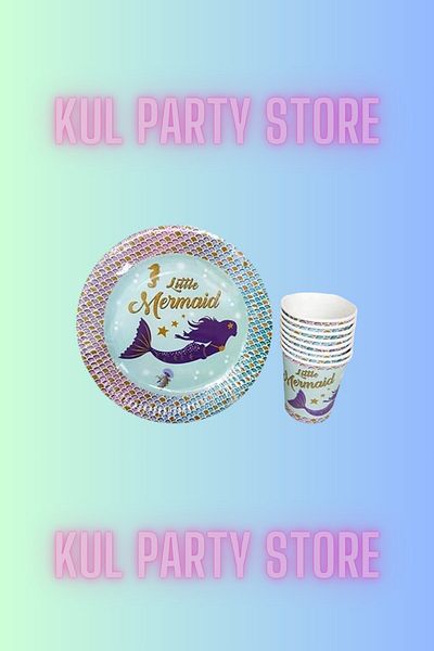 FOKUL Mermaid 16-Person Cup and Saucer Fork Set - Birthday Party Concept