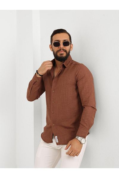 LUPERCUS Мъжка ленена риза - Slim Fit, дълъг ръкав