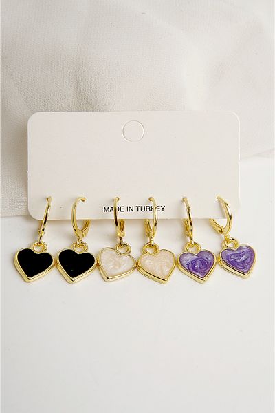 EUROMODA Set of 3 Heart Designed and Dangle Earrings