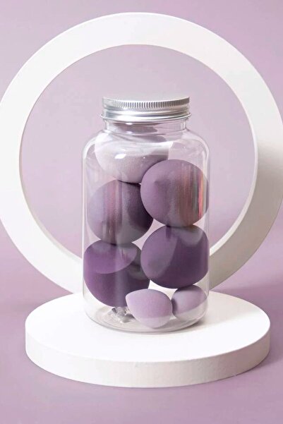 H&E LUXURY DESIGN 7'li Lila Tonları Kavanoz Makyaj Süngeri Seti