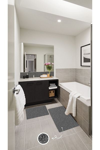 Pratixstore 2-Piece Curly Design Bath Mat - Non-Slip Shower, Sink and Wet Floor Set (90X60 60X40)
