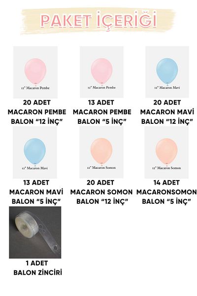 Gold Center My Party Set^^ Macaron Salmon* Macaron Blue* Macaron Pink 100 Pieces Balloon Chain Set