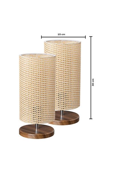 EFLIGHTDESIGN Modern Stylish Cream Wicker 2-Piece Wooden Lampshade Bed and Living Room Table Lamp