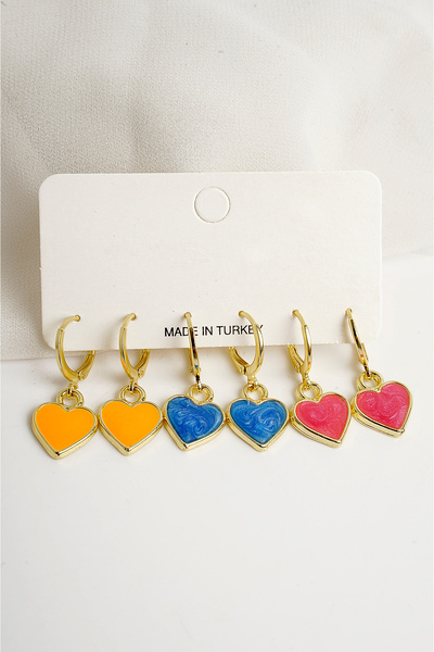 EUROMODA Kalp Tasarımlı Sallantılı Küpeler 3lü Set