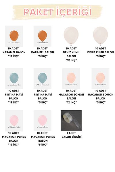 Parti Setim My Party Set^^ Caramel* Sea Sand* Storm Blue* Macaron Pink* Macaron Salmon 100-Piece Balloon Set