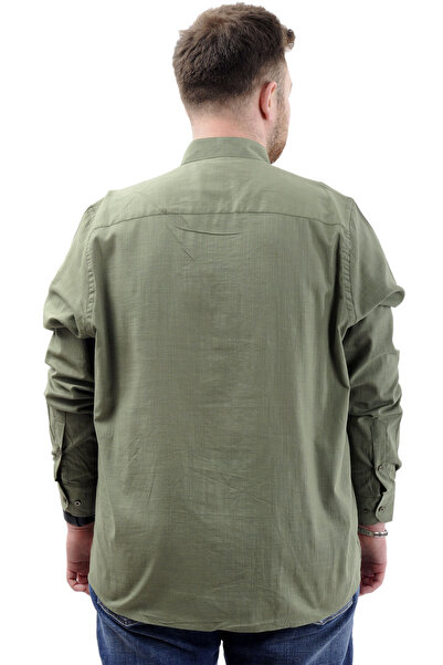 ModeXL Men's Shirt - Mode XL, Plus Size, Long Sleeve, Lycra Linen, Khaki U20385