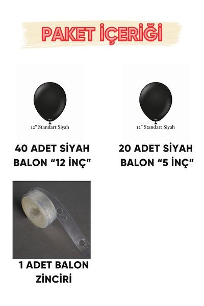 Parti Setim Black Balloon Chain Set of 60 - My Party Set