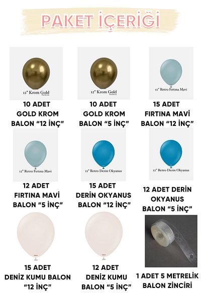 Parti Setim My Party Set^^ Gold Chrome * Storm Blue* Sea Sand* Deep Ocean 100 Balloon Set