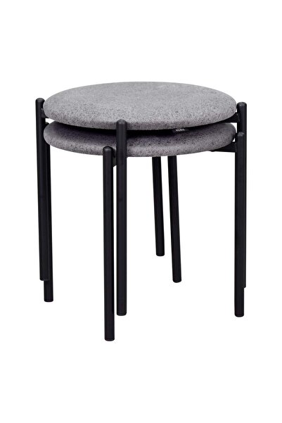 VİLİNZE Nil Siyah Metal Ayak İstiflenebilir Mutfak-Balkon Taburesi  2 Adet