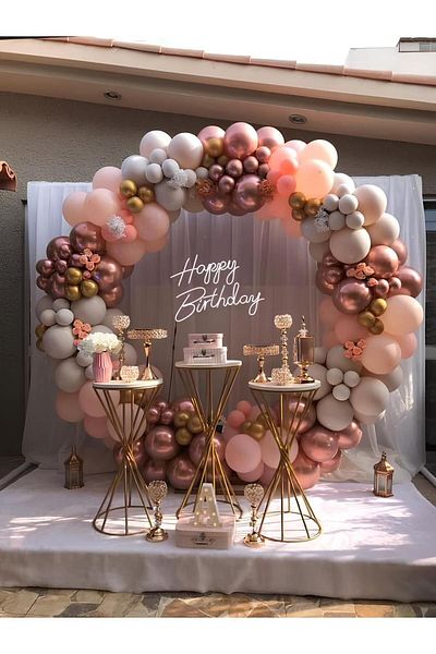 Parti Setim Rosegold Chrome Macaron Pink Salmon Smoke - 100 Balloon Set