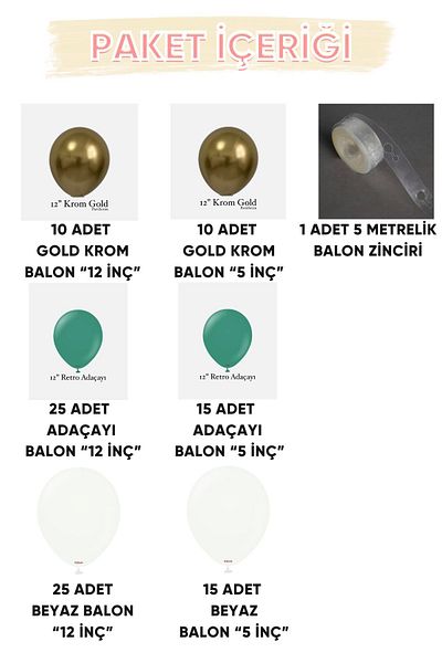 Parti Setim My Party Set^^ Gold Chrome* Sage* White 100 Balloon Set