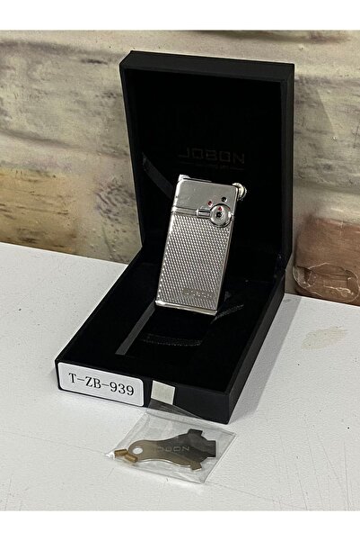 Jobon Çift Ateşlemeli Gaz Açıp Kapatmalı Gümüş Gri Renk Kişiye Özel Çakmak
