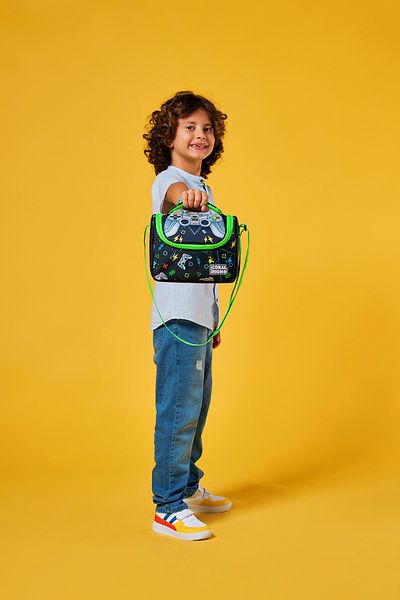 Coral High Kids Black Highlighter Green Gamer Patterned Thermo Lunchbox 11887