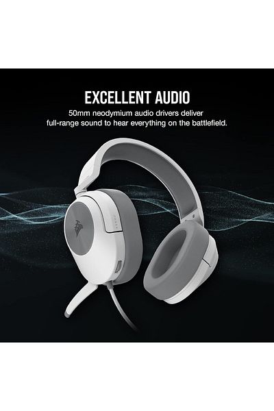 Corsair HS55 Stereo Gaming Headset (Leatherette Ear Pads, Lightweight, Omni Mic, Multi-Platform) White