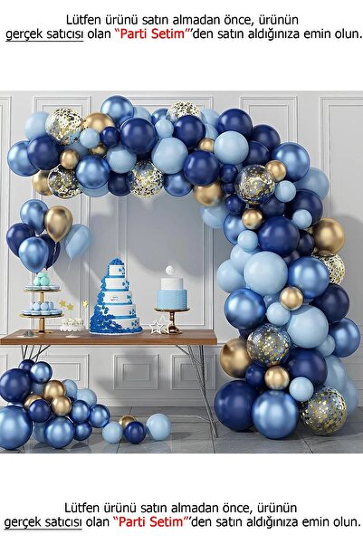 Gold Center Parti Setim^^ Macaron Mavi* Gece Mavisi* Gold Krom* Şeffaf 100'lü Balon Seti