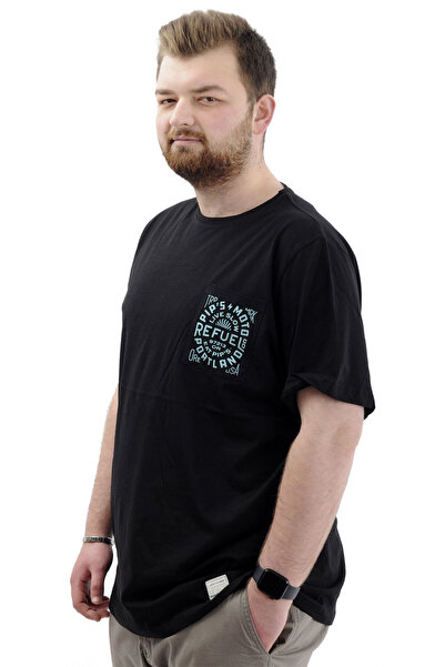 ModeXL Чоловіча футболка - велосипедна горловина, з принтом, кишенею, великий розмір, чорна REFUEL U24053