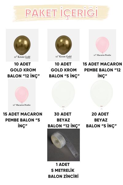 Gold Center My Party Set^^ Gold Chrome* Macaron Pink* White 100 Balloon Set