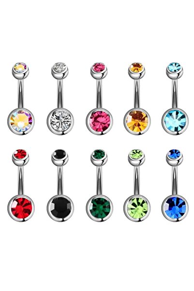 BUĞLEM 10 Adet Göbek Piercing Cerrahi Çelik 316L Gümüş Renk Karışık set Paslanmaz Kararmaz
