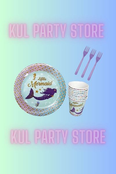 FOKUL Mermaid 16-Person Cup and Saucer Fork Set - Birthday Party Concept