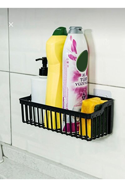 Cosargroup Mutfak Rafı 2'li Set Yapışkanlı Lüks Modern Siyah Baharatlık Rafı Organizer Düzenleyici