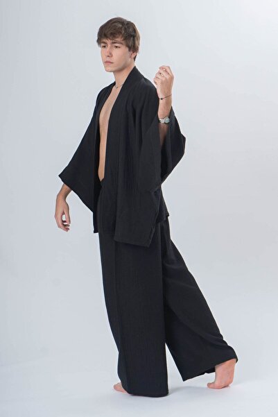 2 Katlı Siyah Müslin Kimono