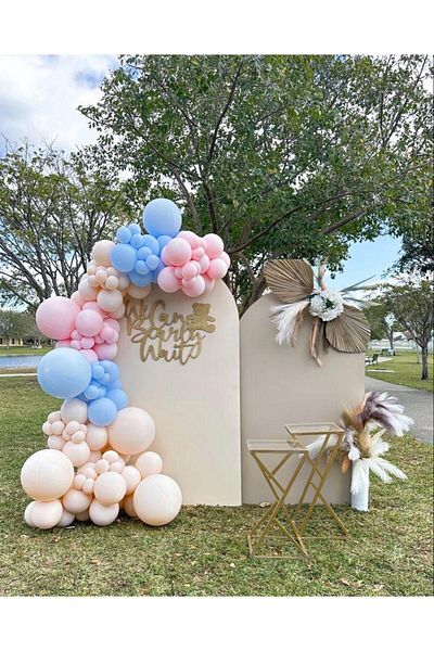 Gold Center My Party Set^^ Macaron Salmon* Macaron Blue* Macaron Pink 100 Pieces Balloon Chain Set