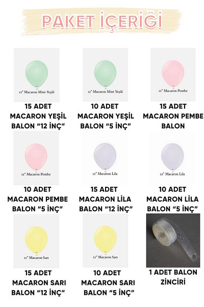 Parti Setim My Party Set^^ Macaron Green* Macaron Pink* Macaron Lilac* Macaron Yellow 100 Balloon Set