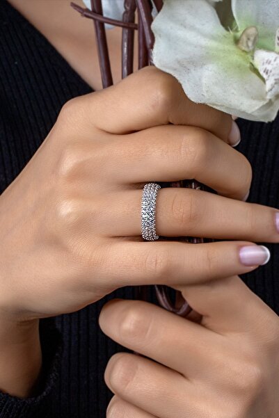 Else Silver 925 Ayar Gümüş 3 Sıra Tam Tur Alyans