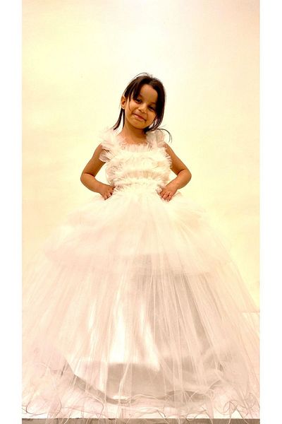FR Shop Girl's Fluffy - Sinking Evening Dress Wedding Dress White Wedding Dress with Sequin Pattern Detail