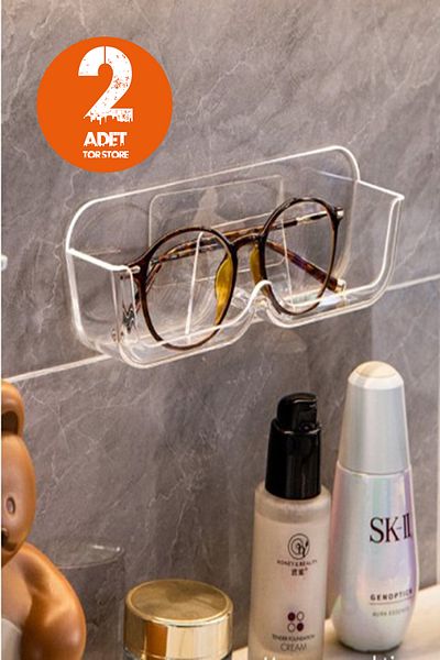 Tor Store Set of 2 Self-Adhesive Transparent Plexi Glasses Stand - Suitable for All Models (17x6x3 Cm)