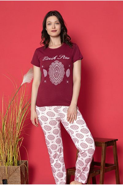 LİLA İÇ GİYİM Viscose Short Sleeve Women's Pajamas Talkimi