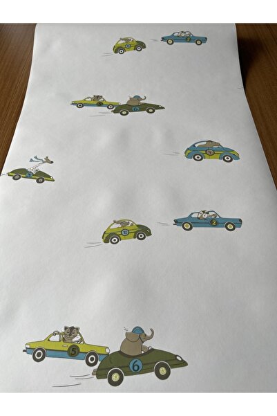 BAŞYAPI DİZAYN Arabalı Hayvanlı Çocuk Odası Ithal Duvar Kağıdı (5m²)