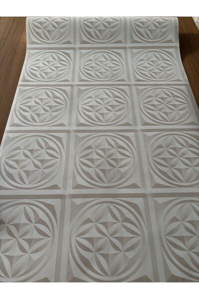 BAŞYAPI DİZAYN Krem 3 Boyutlu Geometrik Desenli İthal Vinly Duvar Kağıdı (5m²)