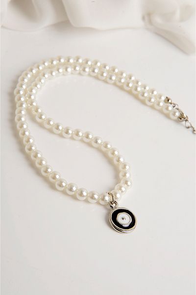 EUROMODA Pearl Necklace and Earring Set - Evil Eye Design