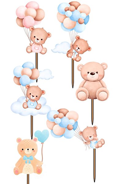 Himi Pasta Süsleri Balonlu Ayıcık Doğum Günü Pasta Süsleri Kız Erkek Çocuk Ma...