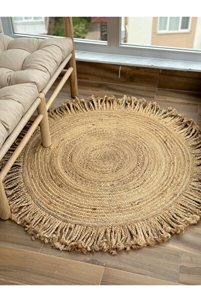 MODAPEK Knidos Doğal Daire Jüt Halısı Yatak Odası Balkon Kapı Önü Hediyelik Ev Dekoru