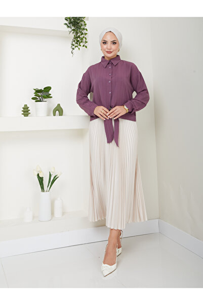 VOLT CLOTHİNG Viscose Trend Women's Shirt - Tie-Up Fabric