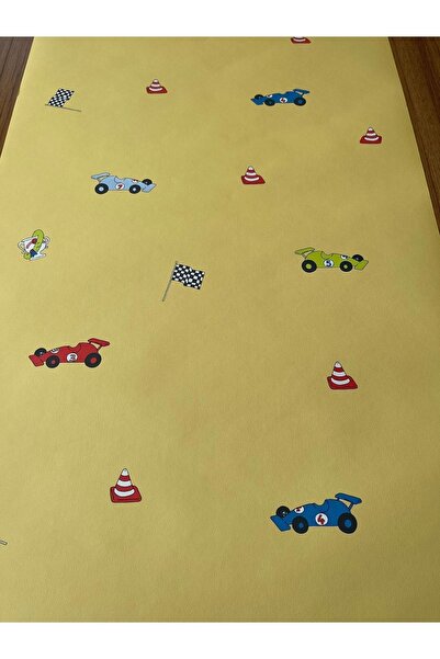 BAŞYAPI DİZAYN Sarı Araba Desenli Çocuk-bebek Odası Ithal Duvar Kağıdı (5m²)
