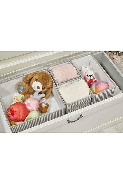 Faiend Gray Striped 4-Piece Drawer Organizer Multi-Purpose Foldable Drawer Organizer Storage Box