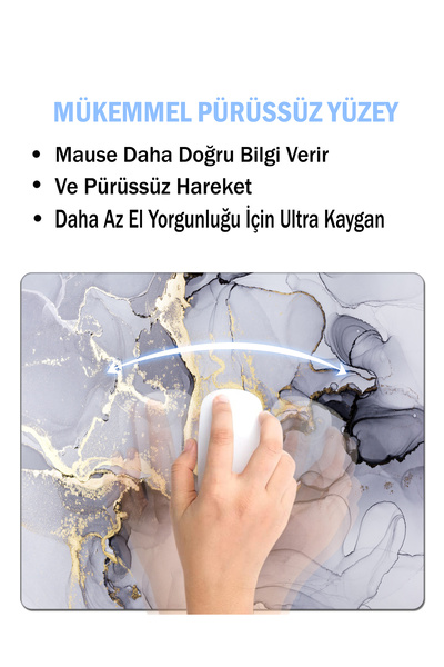 AsMat Paw 24cmx20cm Mermer desenli Su geçirmez Kaymaz Taban Mause Pad (fare) ve Bardak Altlığı Takım