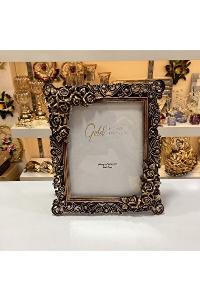 Gold home design Fotoğraf Çerçevesi Çiçek Desenli Taş Detaylı 20x25