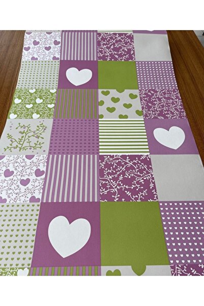 BAŞYAPI DİZAYN Mor-yeşil Kalpli Ithal Duvar Kağıdı (5m²)